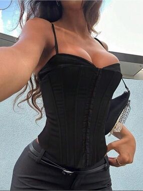 Black Corset Top with Spaghetti Straps